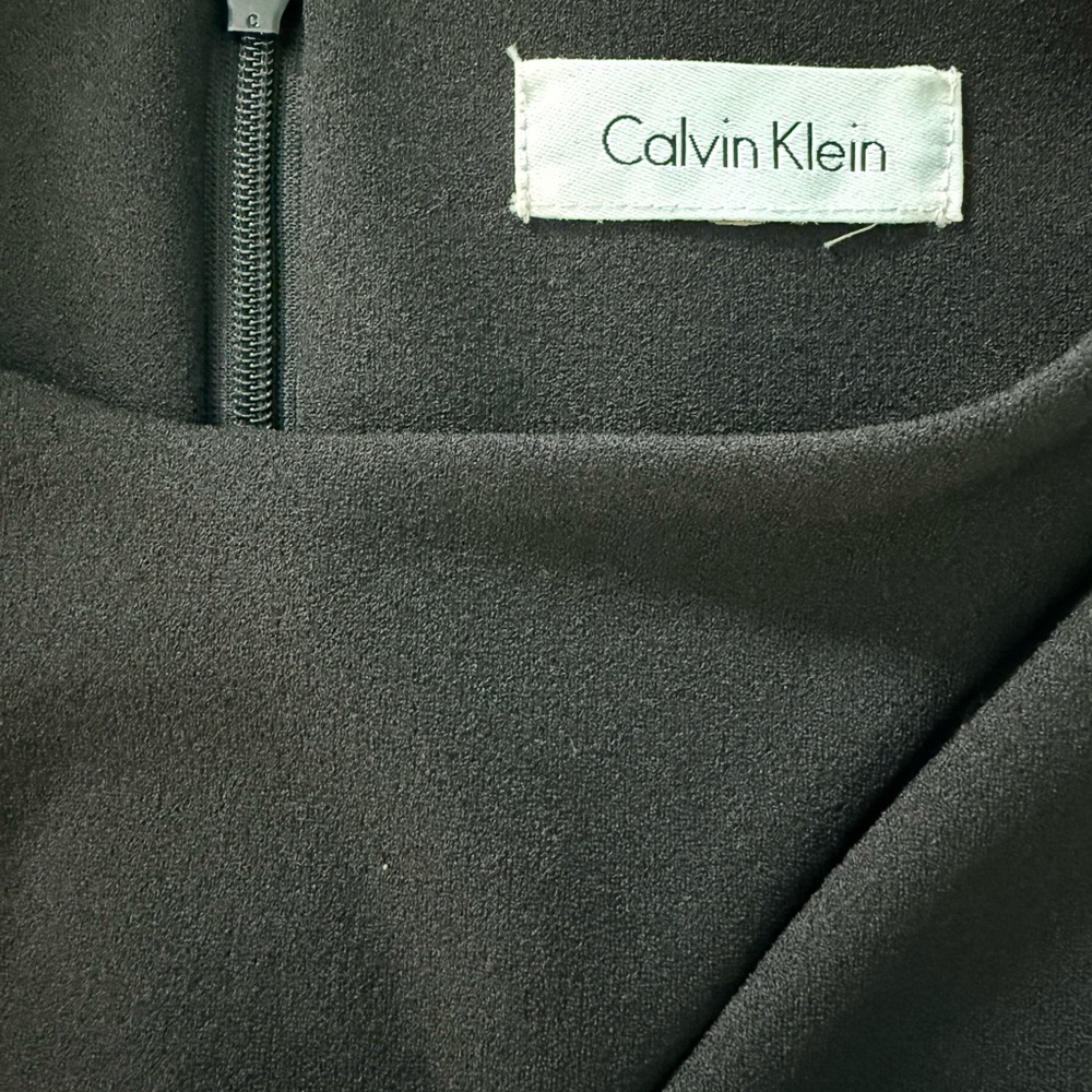 Calvin Klein Black Asymmetrical Midi Sheath Dress Sleeveless Career Office Small - Picture 4 of 13